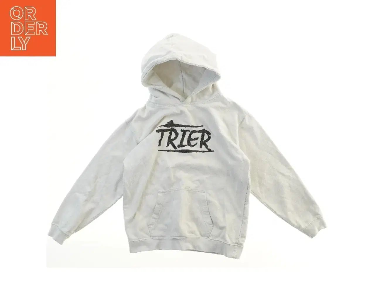 Billede 1 - Hvid hættetrøje med tekst (str. L 53 B 45,5 cm)