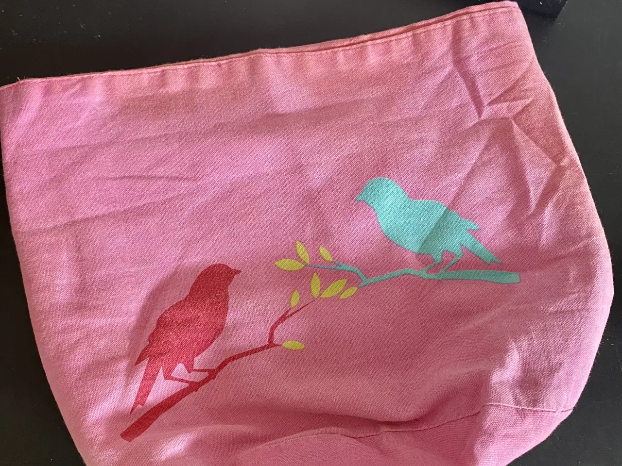 Billede 3 - Lyserød stof kurv med fugle