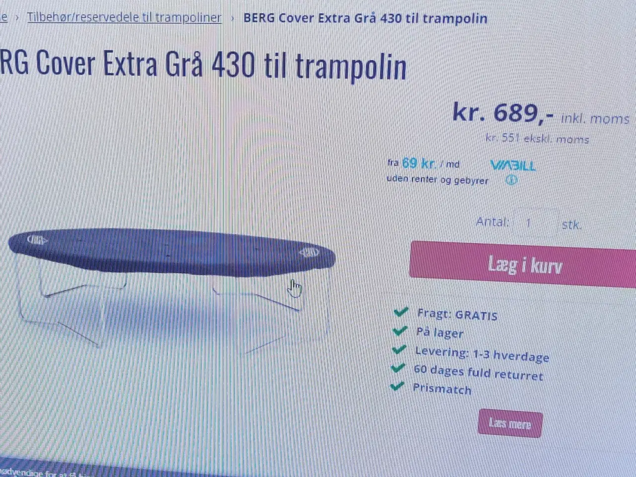 Billede 2 - Grøn Trampolin 430 m. fodboldmål, net, stige, 