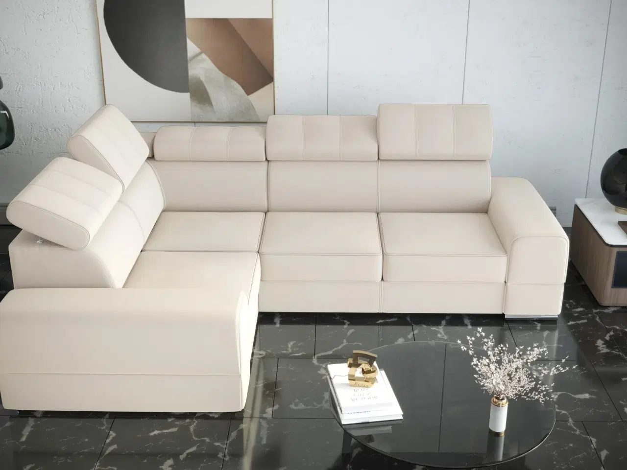 Billede 1 - ROYALS II HJØRNESOFA MED SOVEFUNKTION 280×210 Nuancer af beige VENSTRE