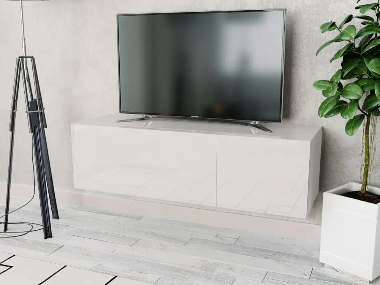 Billede 1 - Tv-bord 120x40x34 cm konstrueret træ hvid højglans