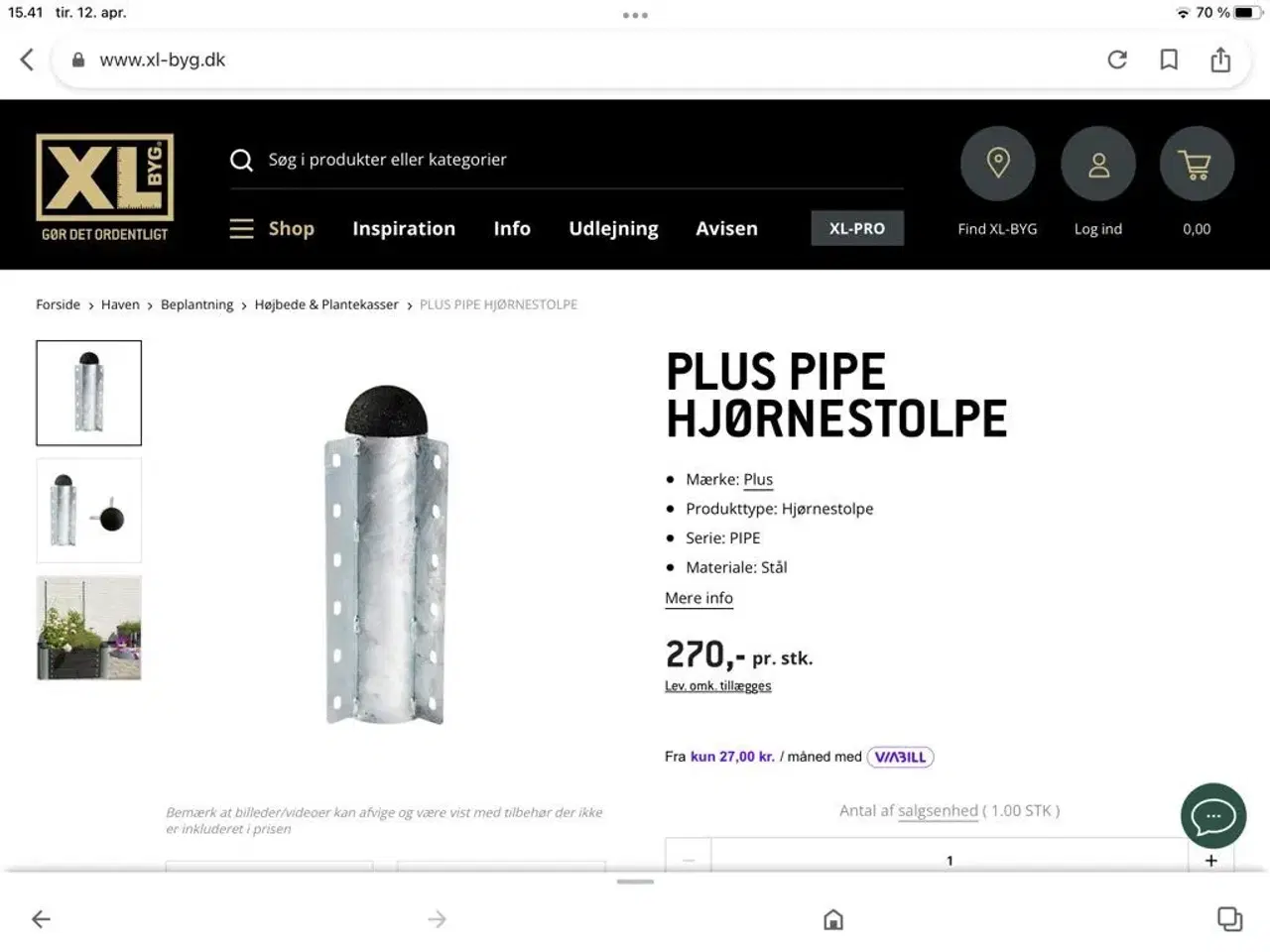 Billede 1 - Plus Pipe hjørnestolpe 90 grader