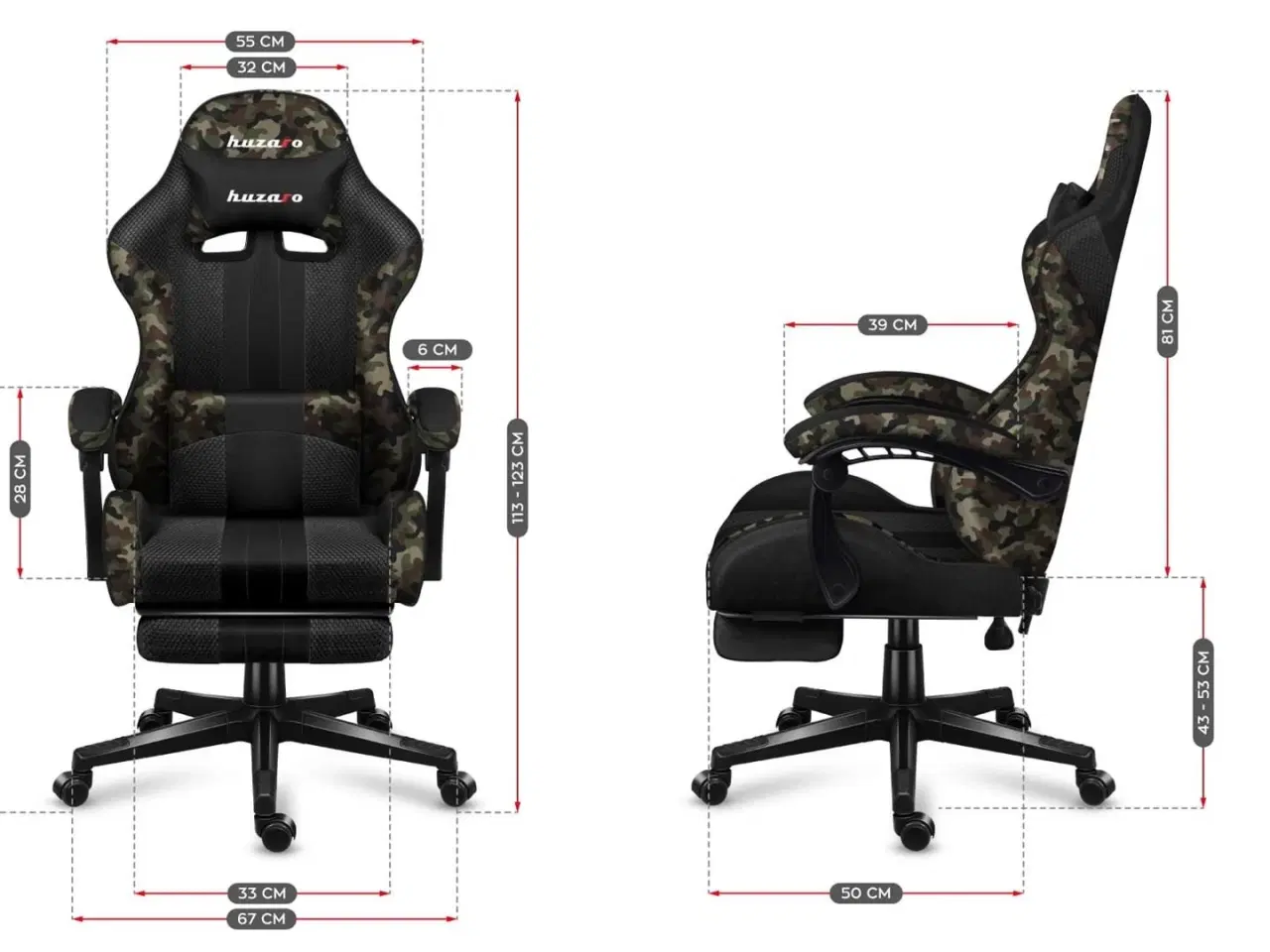Billede 10 - Gamerstol Huzaro Force 4.7 Camo Mesh – ergonomisk stol med fodstøtte