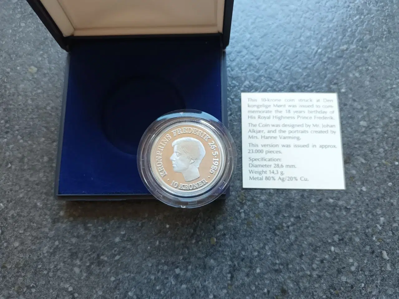 Billede 3 - 10 kr 1986 sølv i kapsel og etui.