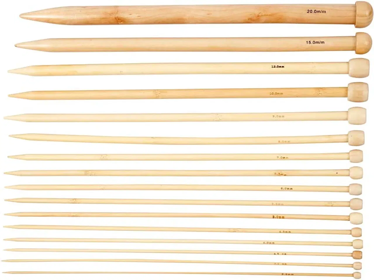 Billede 1 - Bambus Strikkepinde 35 cm - 16 par, 2,5-20 mm