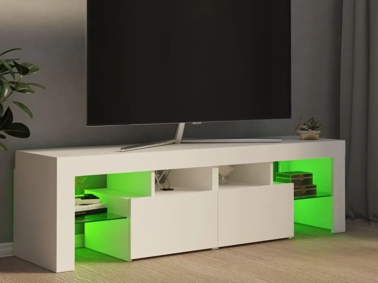 Billede 4 - Tv-bord med LED-lys 140x36,5x40 cm hvid