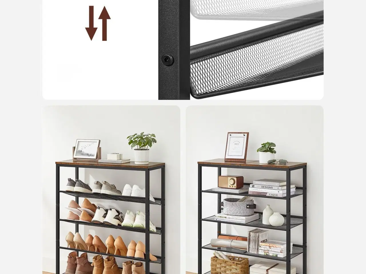 Billede 4 - Skostativ 5 niveauer industrielt stål, rustik brun/sort