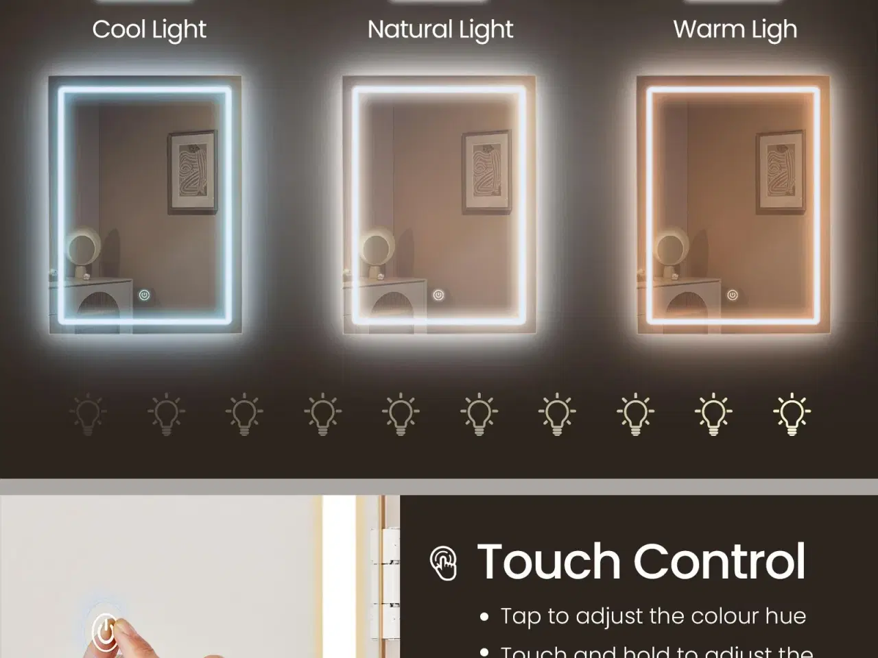 Billede 3 - Makeupbord med LED-lys, spejl og skuffer – 40 × 98,3 × 145 cm, moderne toiletbord i cloud hvid