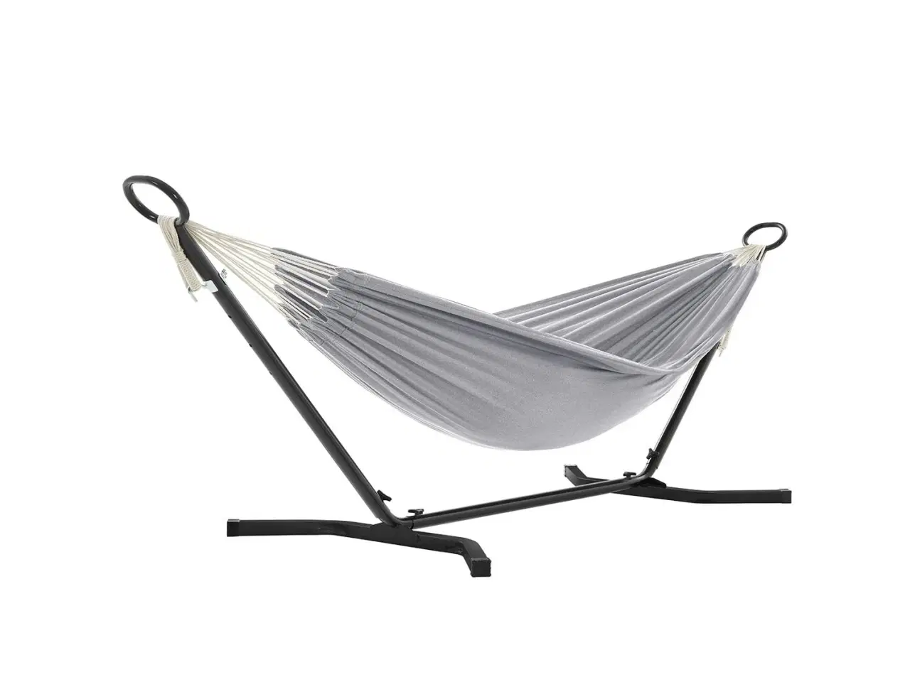 Billede 1 - Hængekøje med stativ 210 × 150 cm – 5 højder, metalstativ, kapacitet 240 kg, sort stativ/grå hængekøje