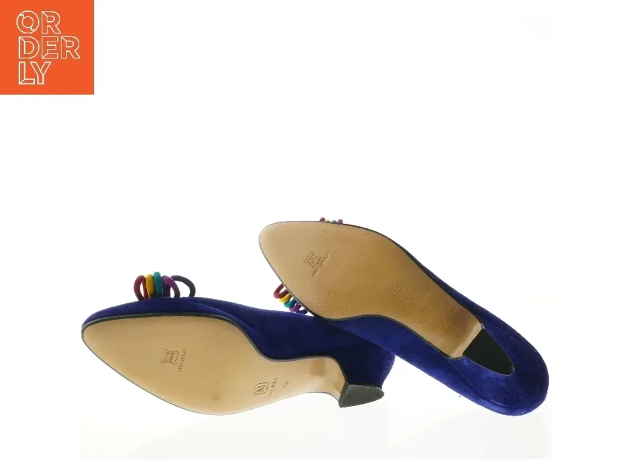 Billede 4 - Blå ruskindsko med regnbuelfarvede snørebånd fra Bruno Magli (str. 39)