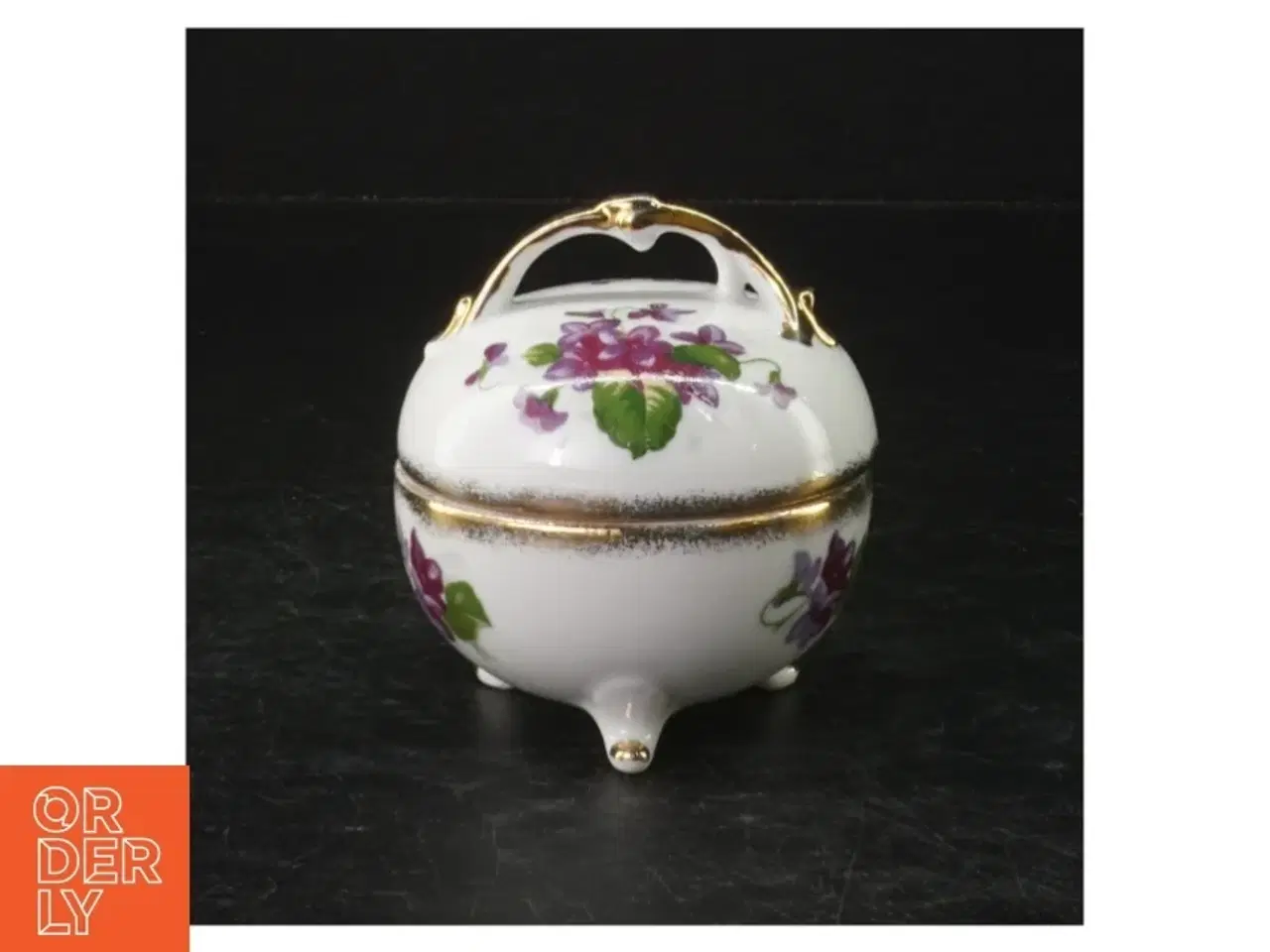 Billede 3 - Porcelæns bonbonniere med blomstermotiv (str. Ø. 7,5 cm)