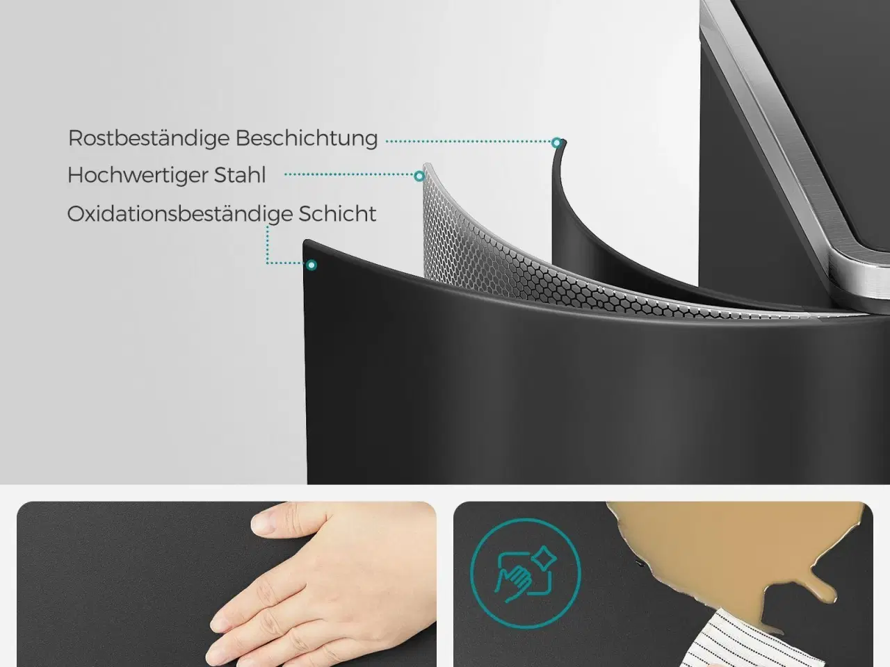 Billede 4 - Skraldespand med dobbelt rum 2 x 30 l – SONGMICS, pedal, soft-close, sort