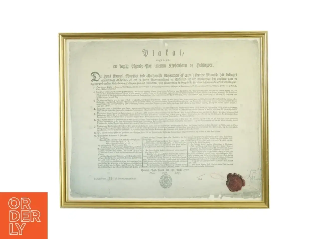 Billede 1 - Indrammet historisk dokument (str. 50 x 42 cm)