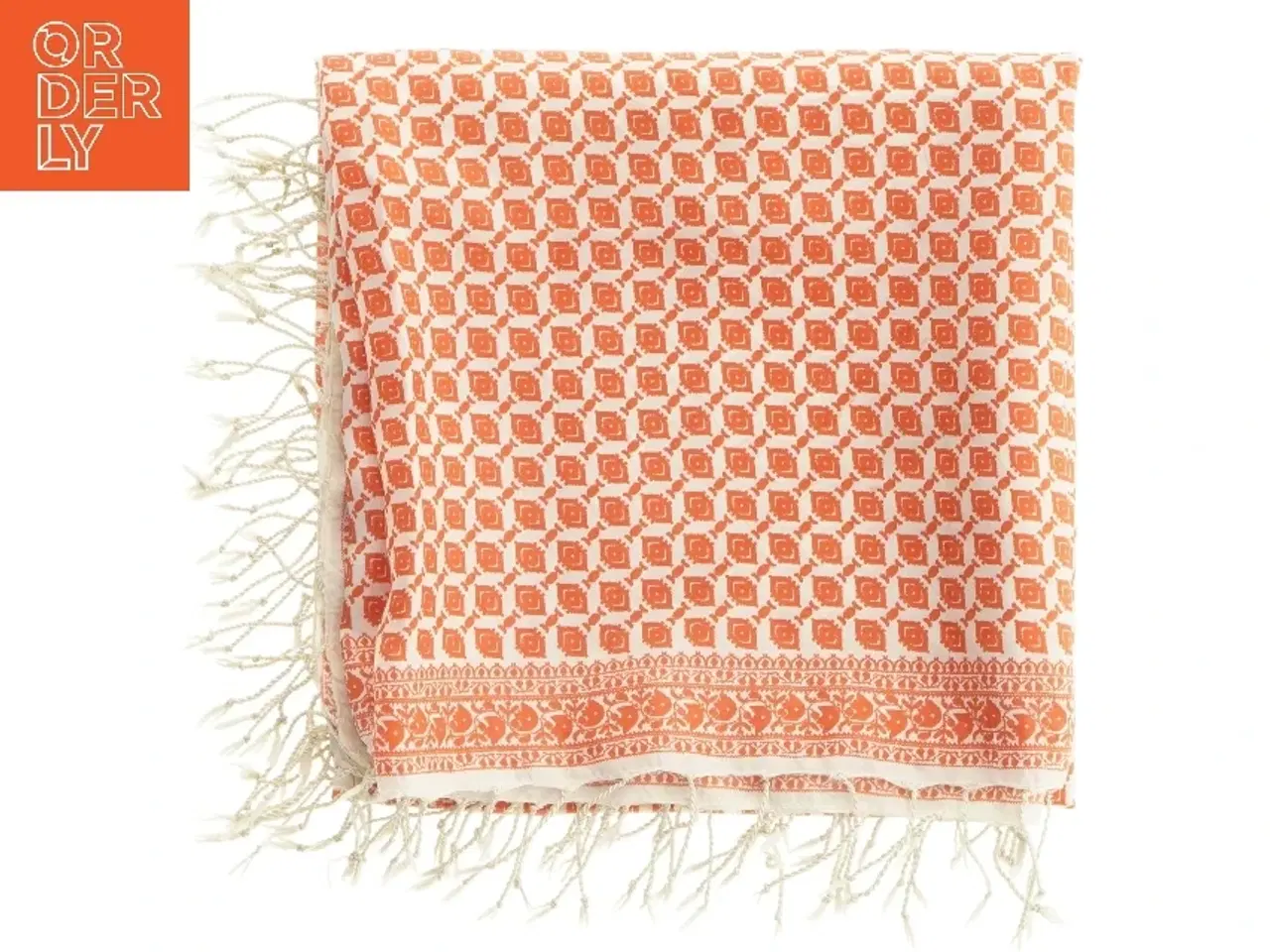 Billede 1 - Orange og hvidt mønstret tørklæde (str. 100 x 95 cm)