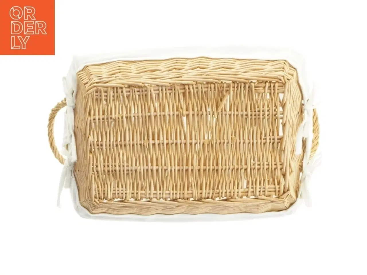 Billede 4 - Fletkurv med stofbeklædning (str. 35x28x9 cm)