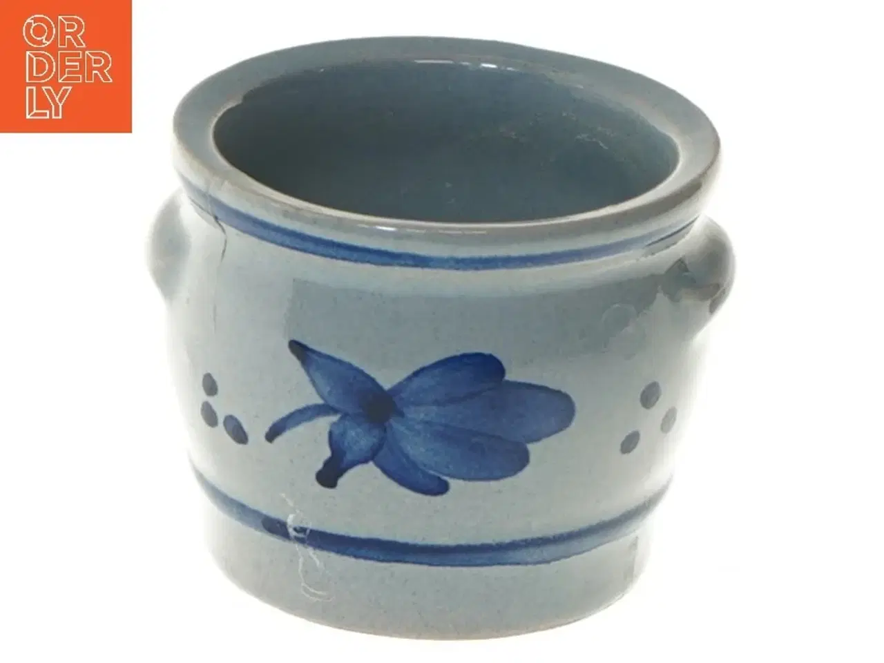 Billede 1 - Lille keramikvase med blå blomstermotiv (str. Ø 7,5 cm, 6 cm)