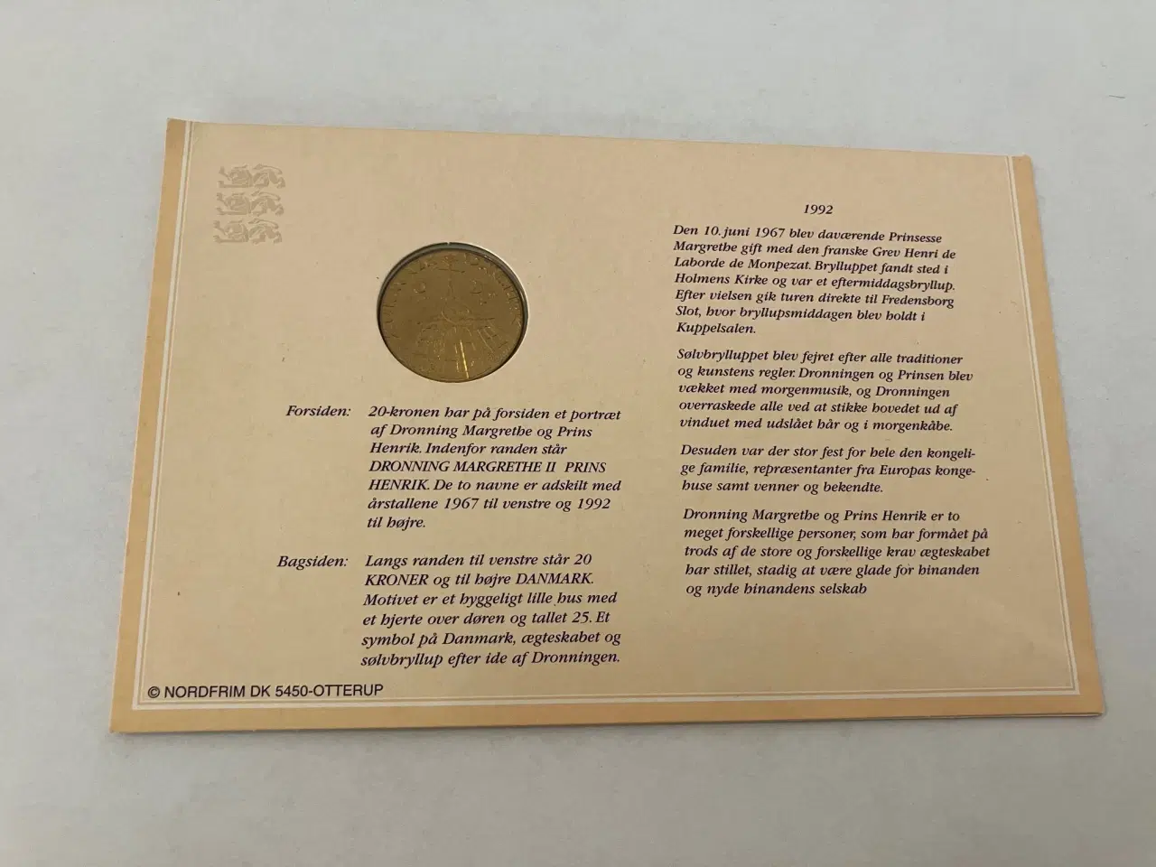 Billede 2 - 20 Kroner Dronning Magrethe Og Prins Henriks Sølvbryllup 1992