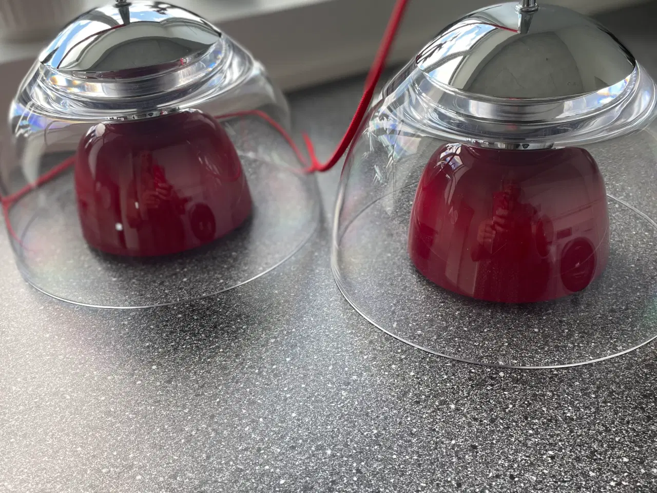 Billede 2 - Pendel lamper rød med gennemsigtig akryl