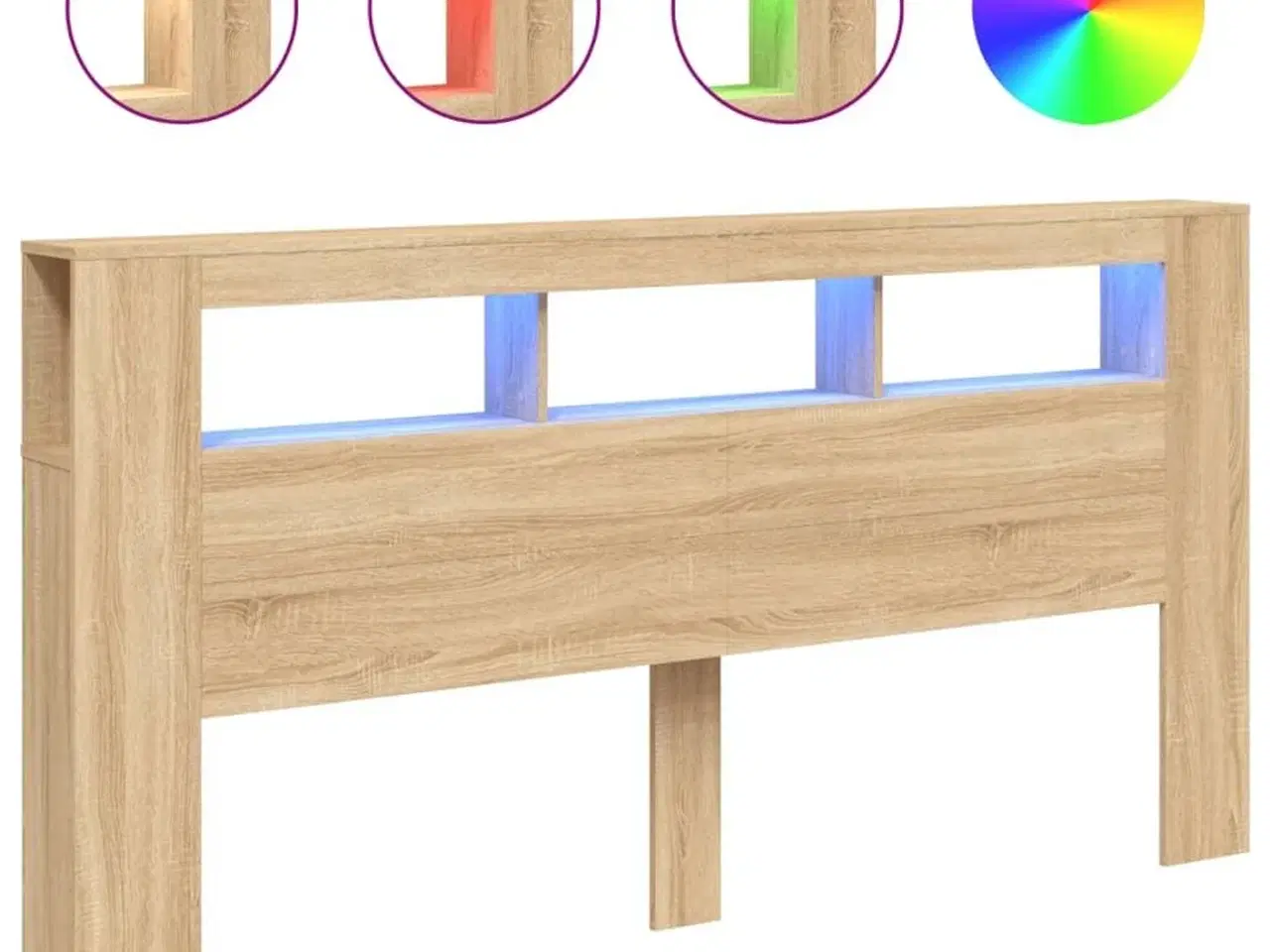 Billede 2 - Sengegavl 200x18,5x103,5 cm LED-lys konstrueret træ sonoma-eg