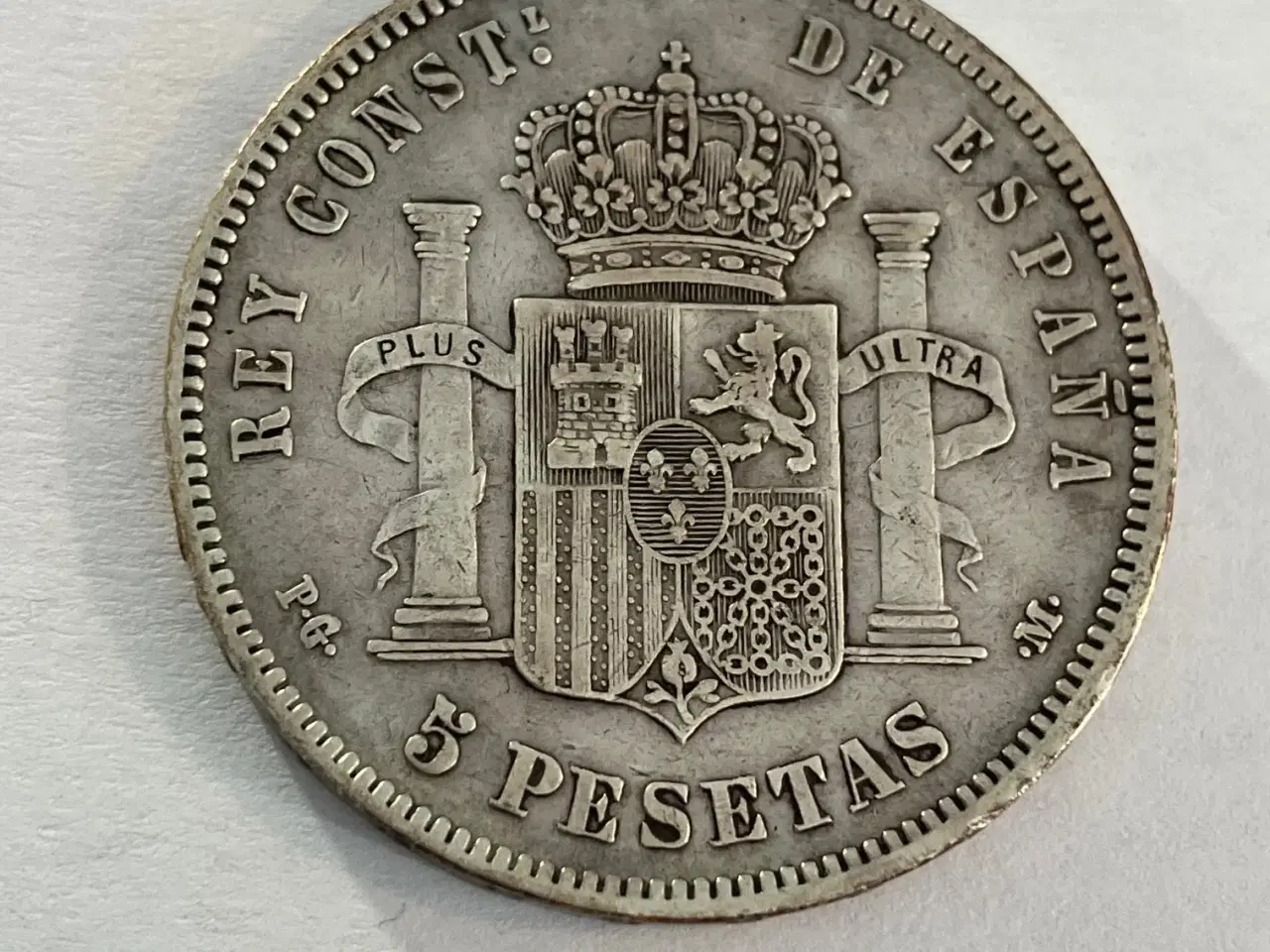Billede 1 - 5 Pesetas 1892 Spain