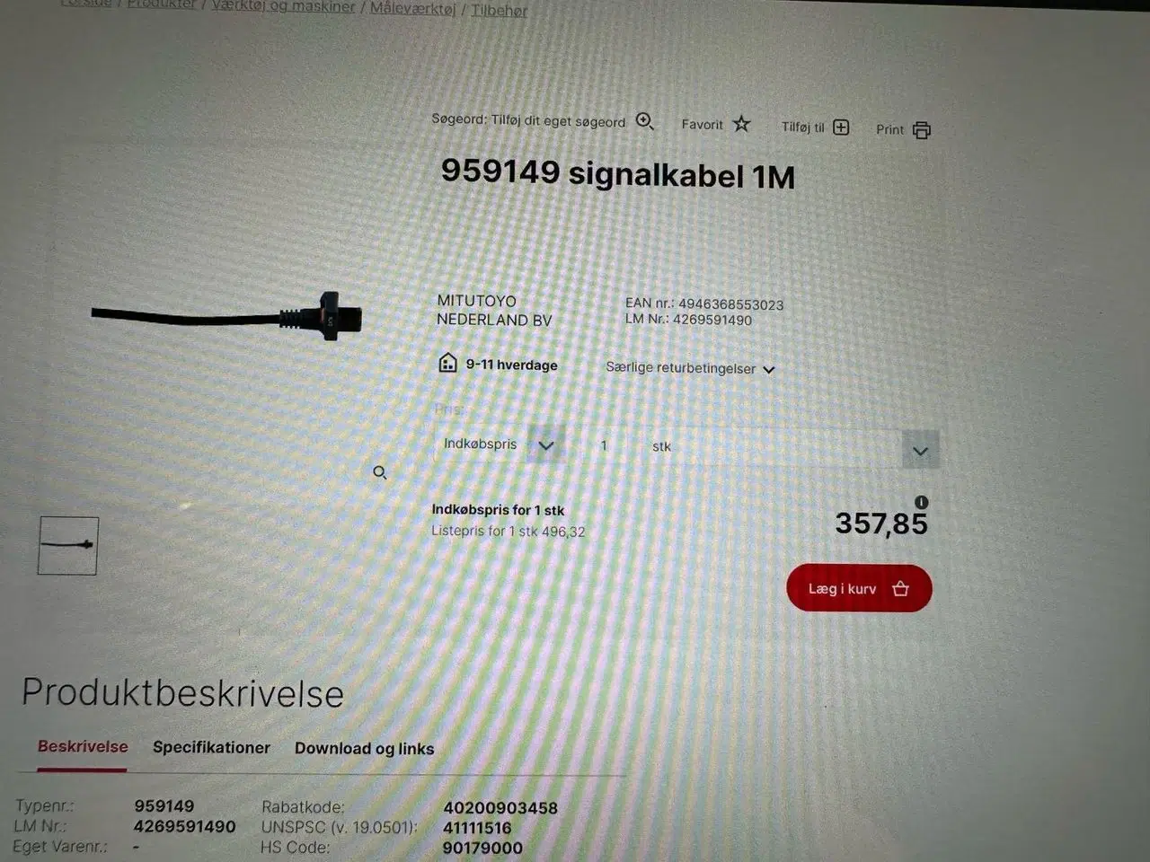 Billede 2 - Signalkabel 1M - MITUTOYO