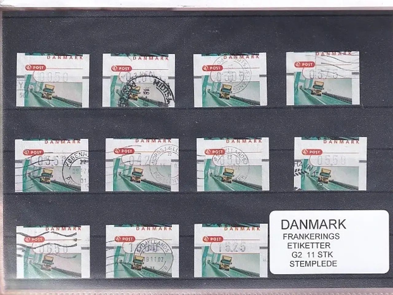 Billede 1 - Danmark - Frankeringsetiketter  G 2 - 11 Stk. Stemplede