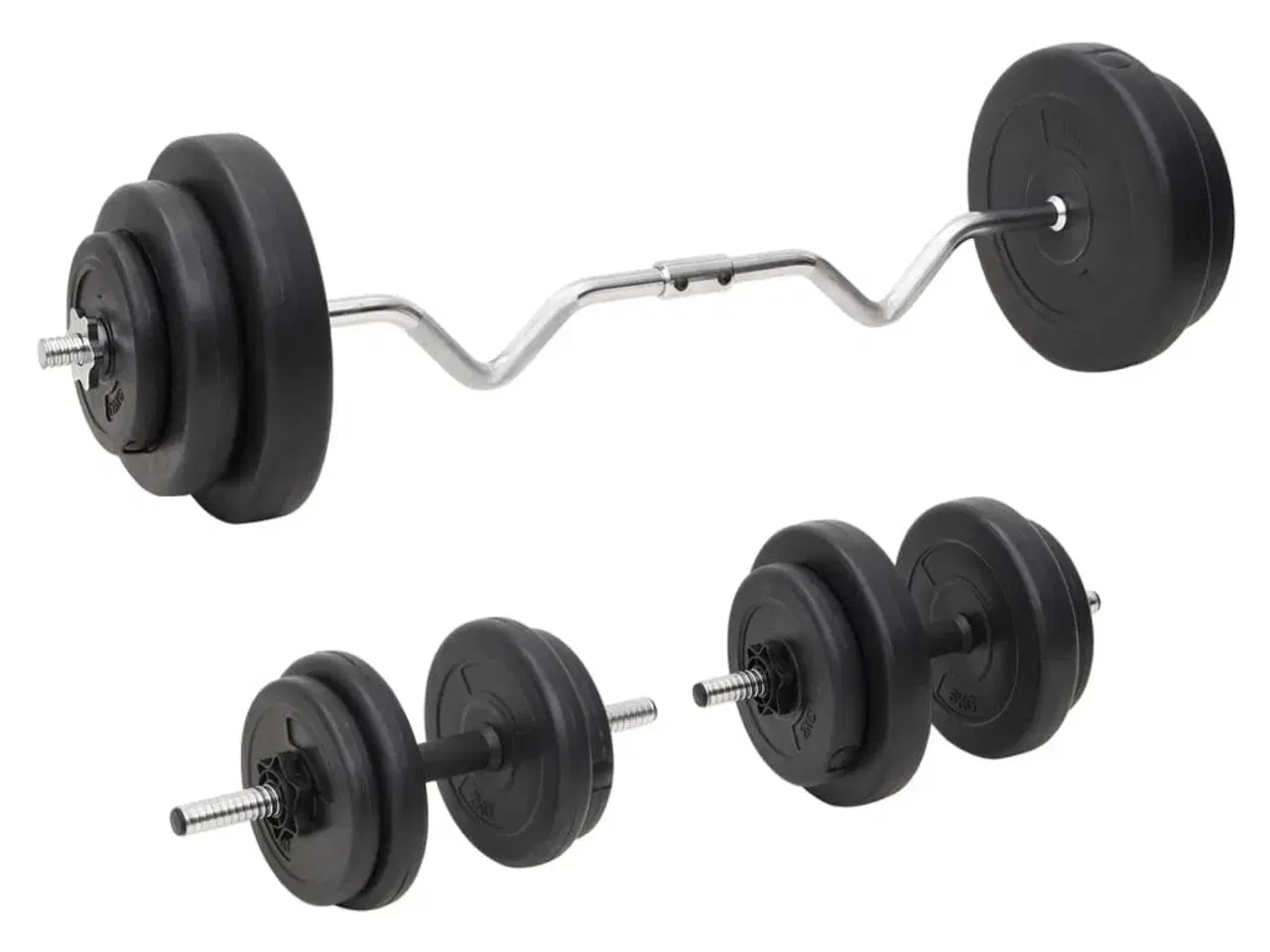 Billede 1 - Curl-vægtstang og håndvægt med skiver 60 kg