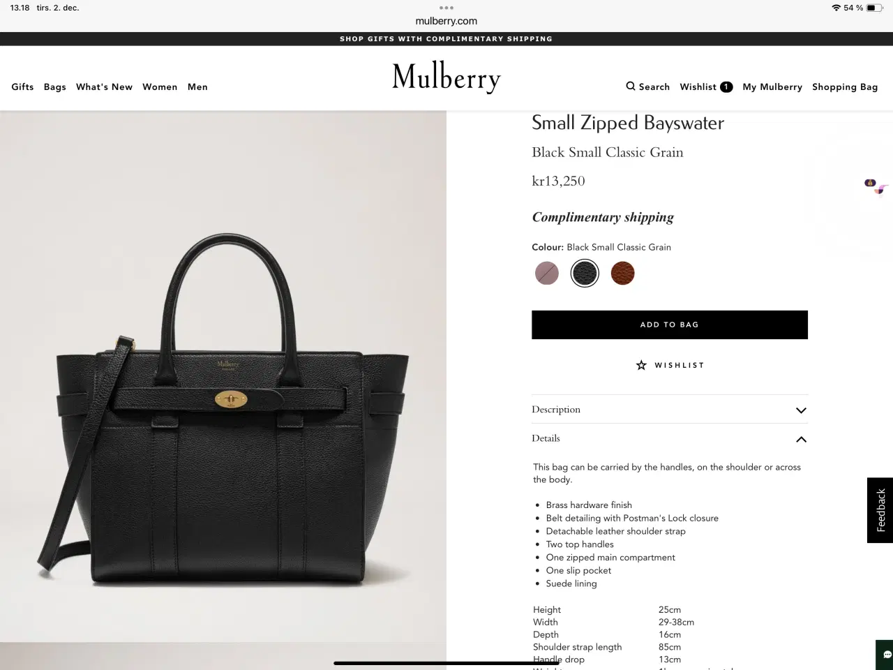 Billede 2 - Mulberry small zipped Bayswater, Croc. 