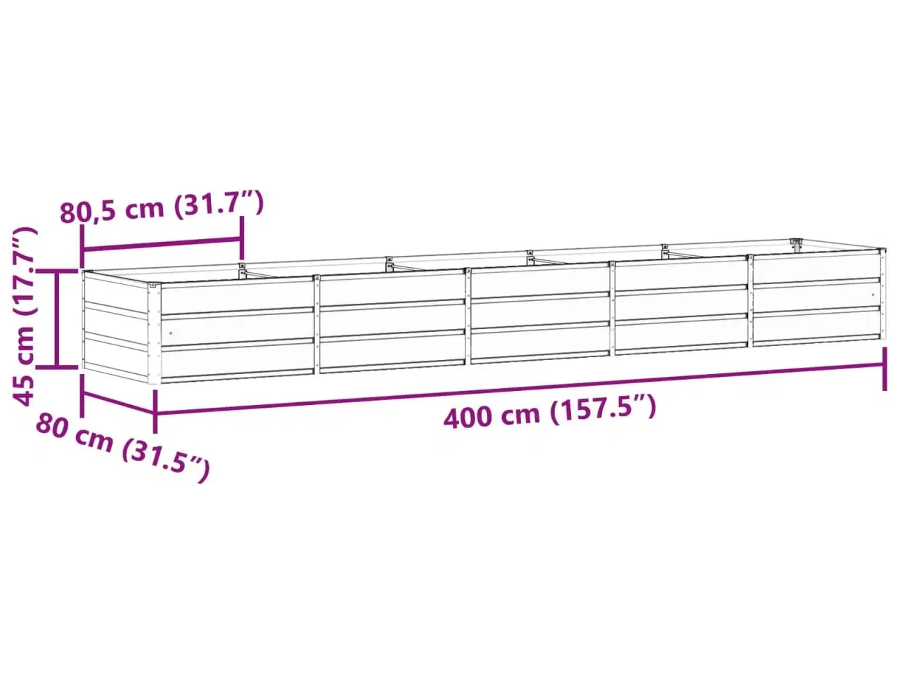 Billede 6 - Plantekasse Antracit 400 x 80 x 45 cm Stål
