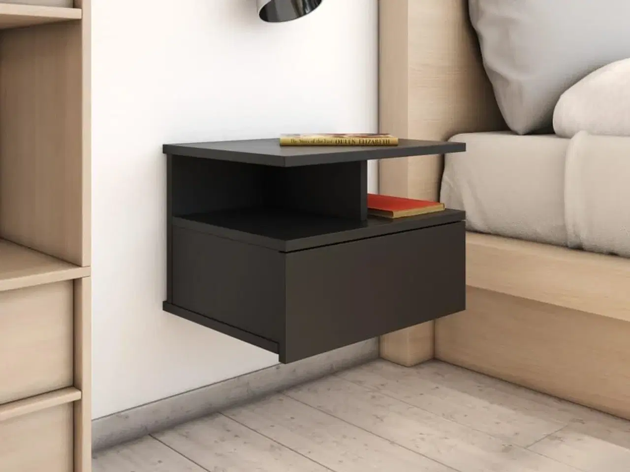 Billede 1 - Svævende natborde 2 stk. 40 x 31 x 27 cm konstrueret træ sort