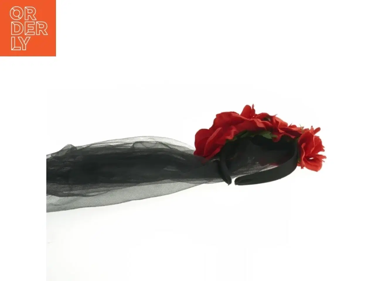 Billede 3 - Hårdbøjle med røde blomster og sort slør (str. 11 cm)