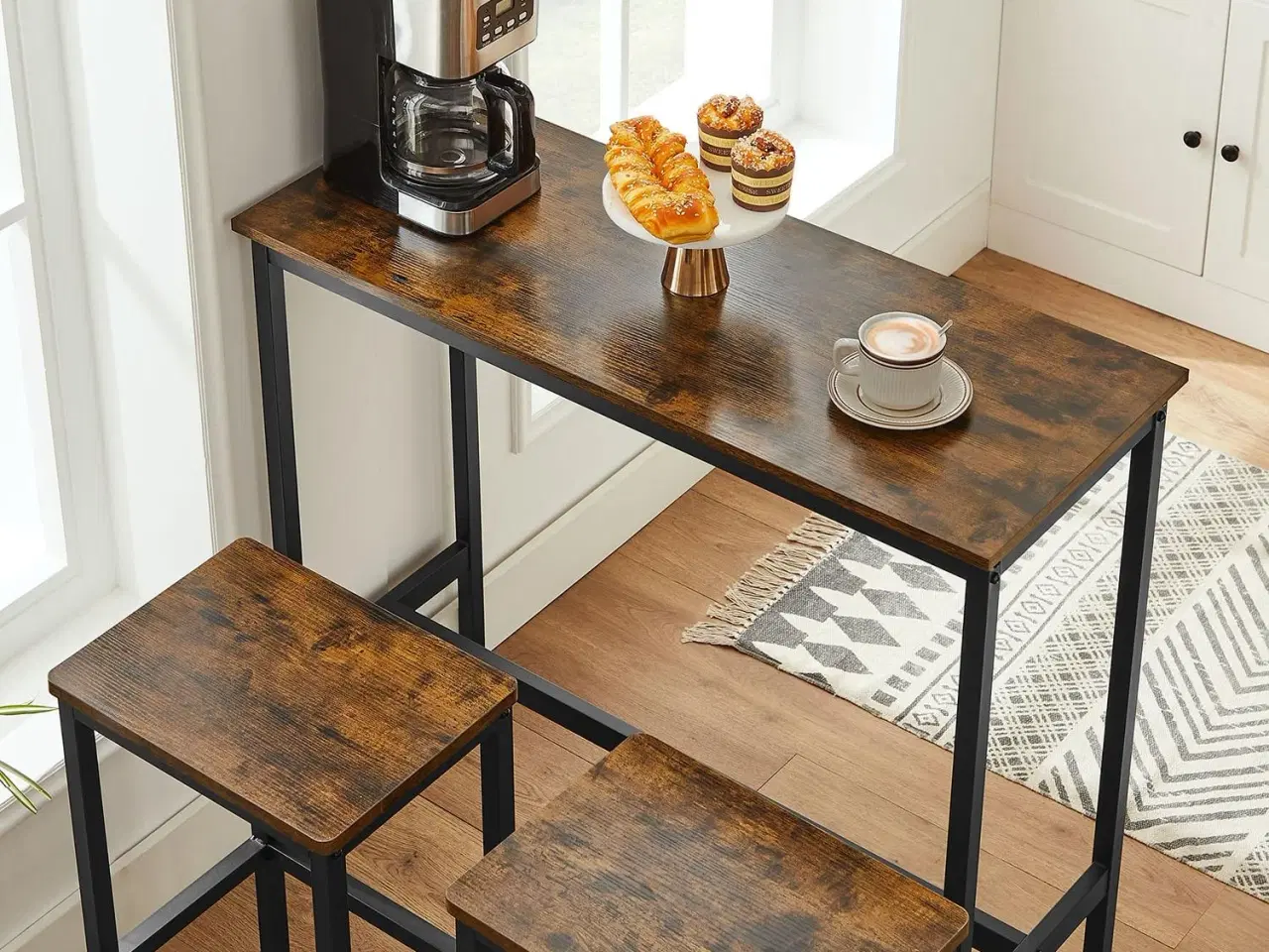 Billede 7 - Barsæt højt spisebord med 2 barstole, rustik brun/sort