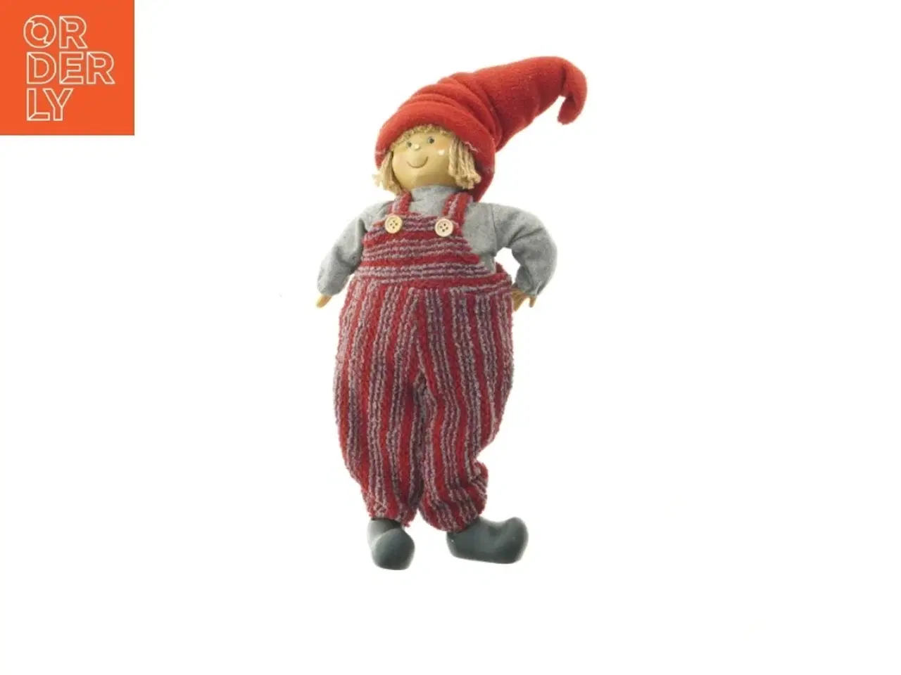 Billede 1 - Nissedukke med stribet overalls (str. 40 cm)