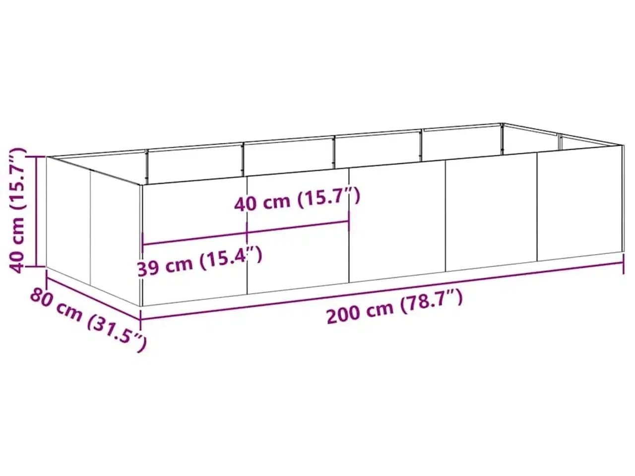Billede 9 - Plantekasse 200x80x40 cm stål sort
