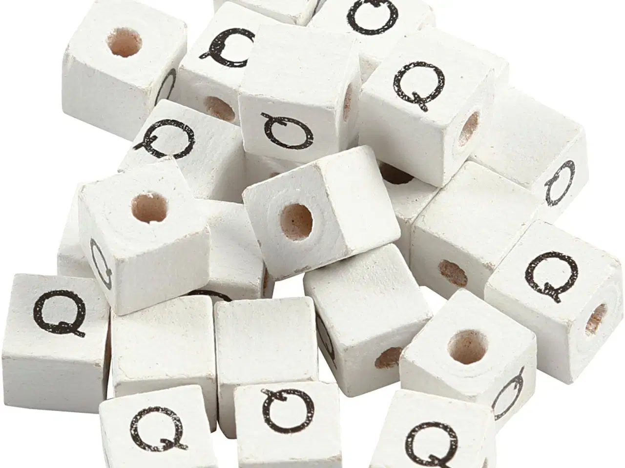 Billede 1 - Bogstavperle, Q, str. 8x8 mm, hulstr. 3 mm, hvid, 25stk./ 1 pk.