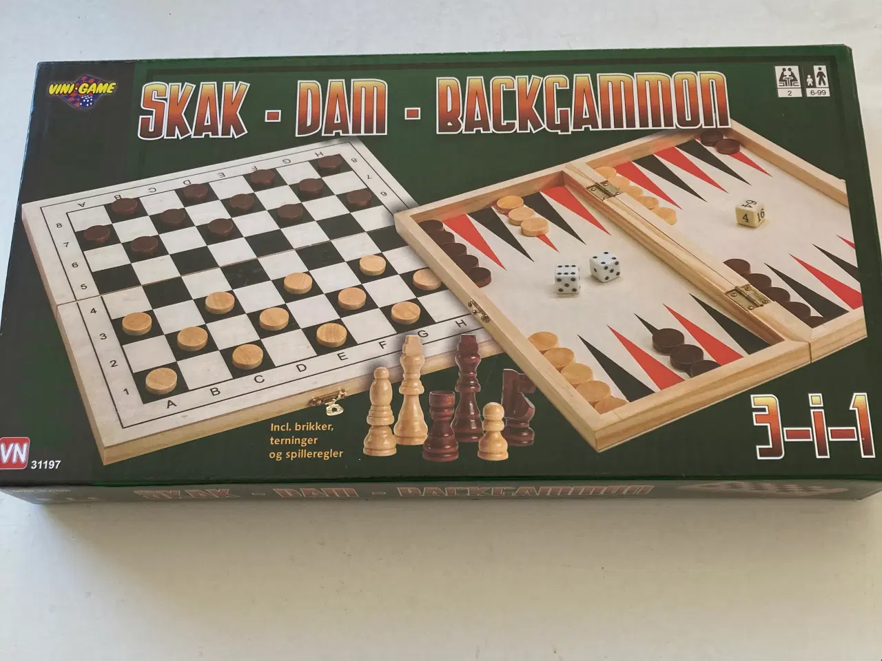Billede 1 - 3-i-1, Skak - Dam - Backgammon i træ