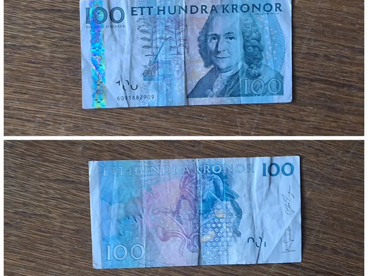 Billede 2 - Gamle pengesedler, 200kr, Norge + 100kr Sverige