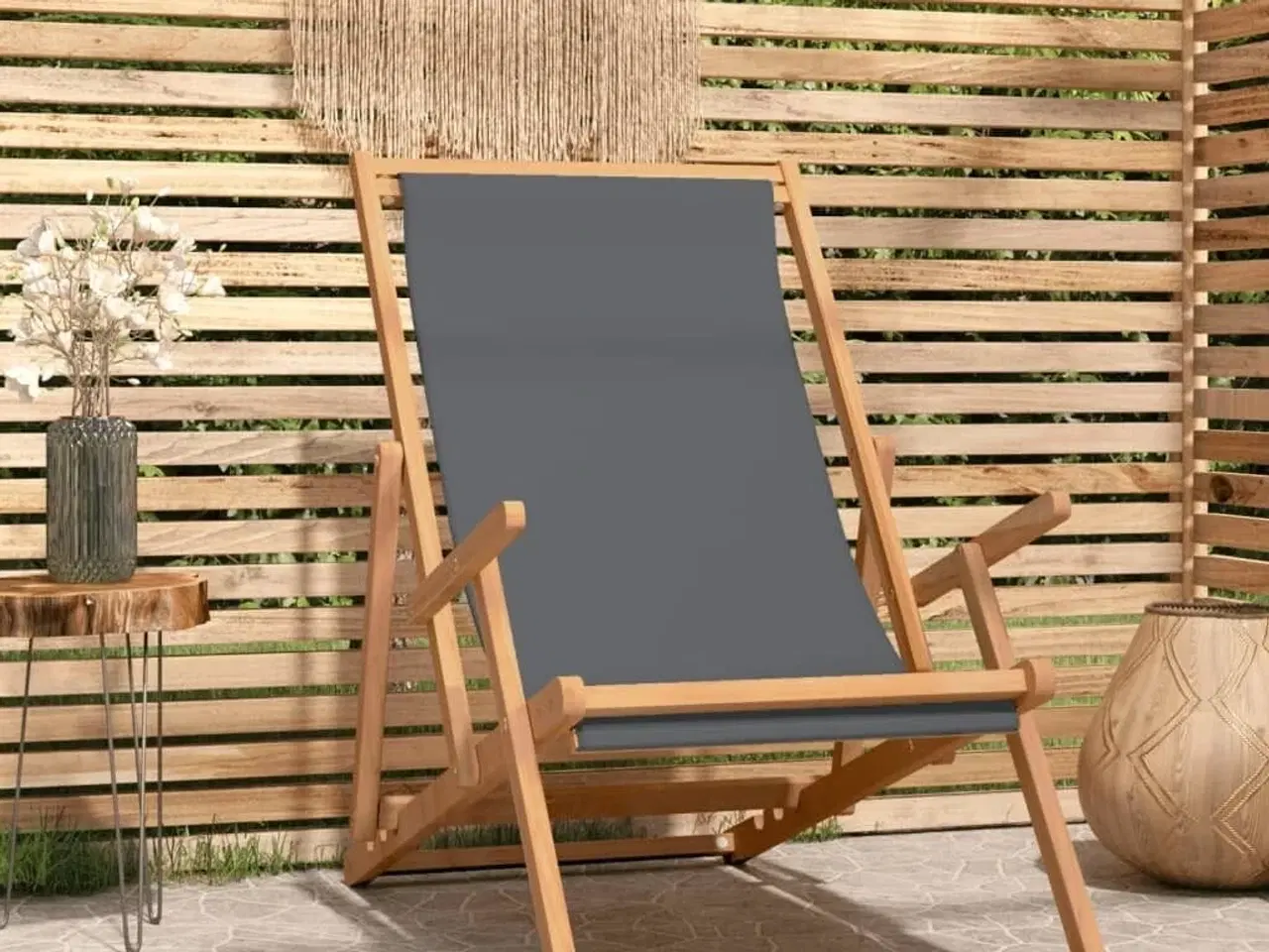 Billede 1 - Foldbar strandstol massivt teaktræ grå