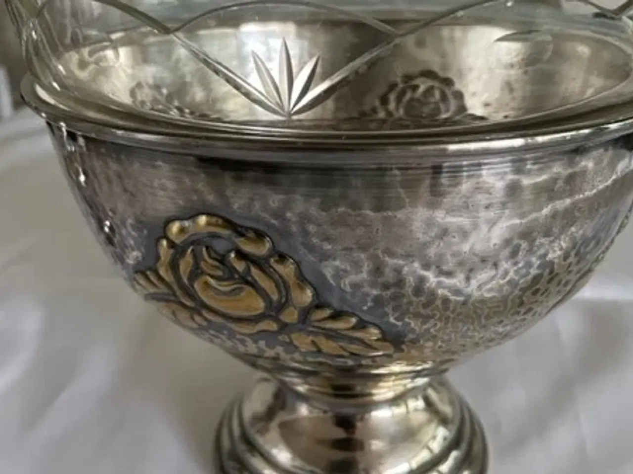 Billede 2 - Sølvskål og vase med glasindsats