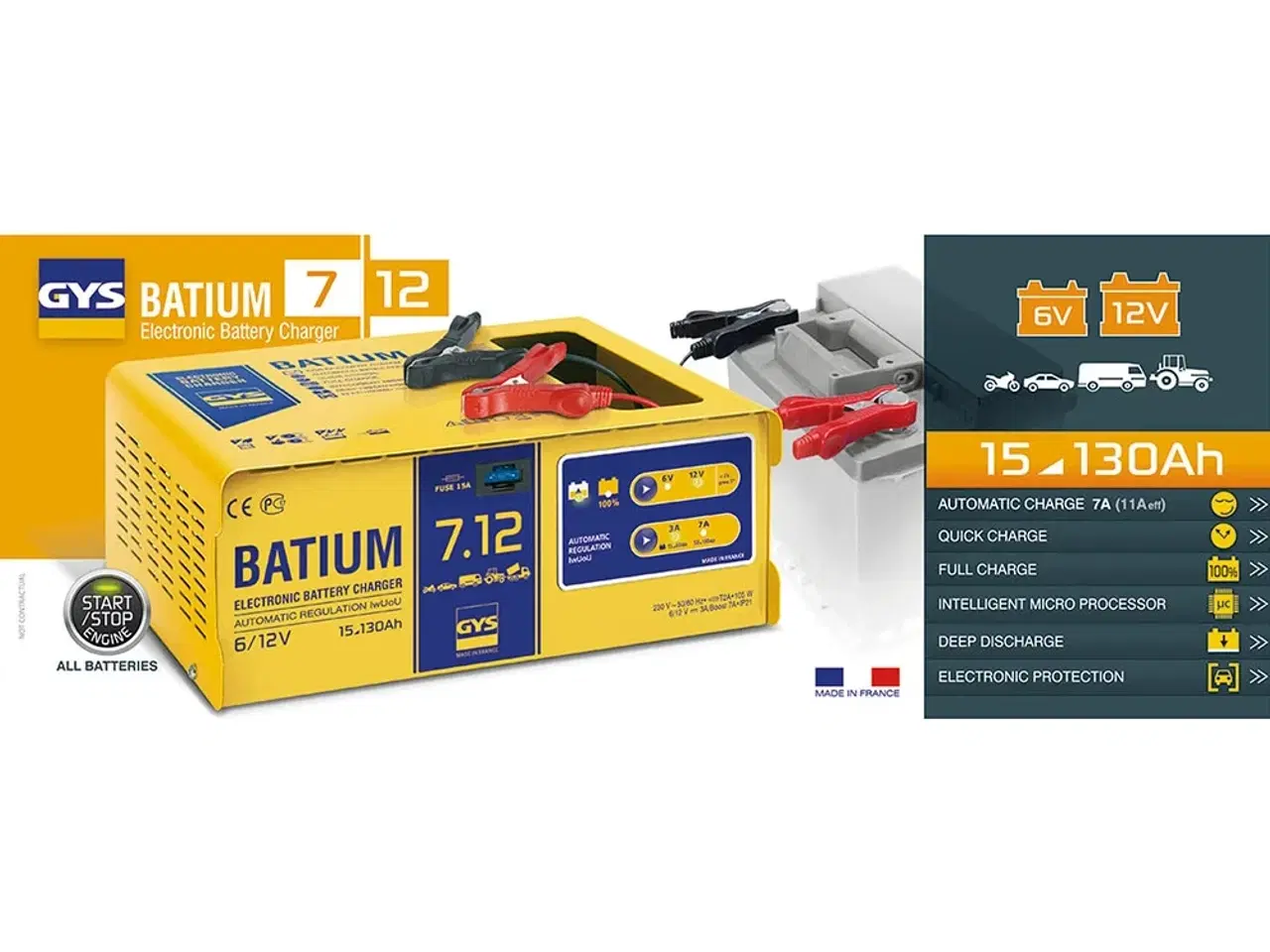 Billede 2 - Gysflash BATIUM 7.12 7 Amperes`s automatisk oplader til 6/12V batterier