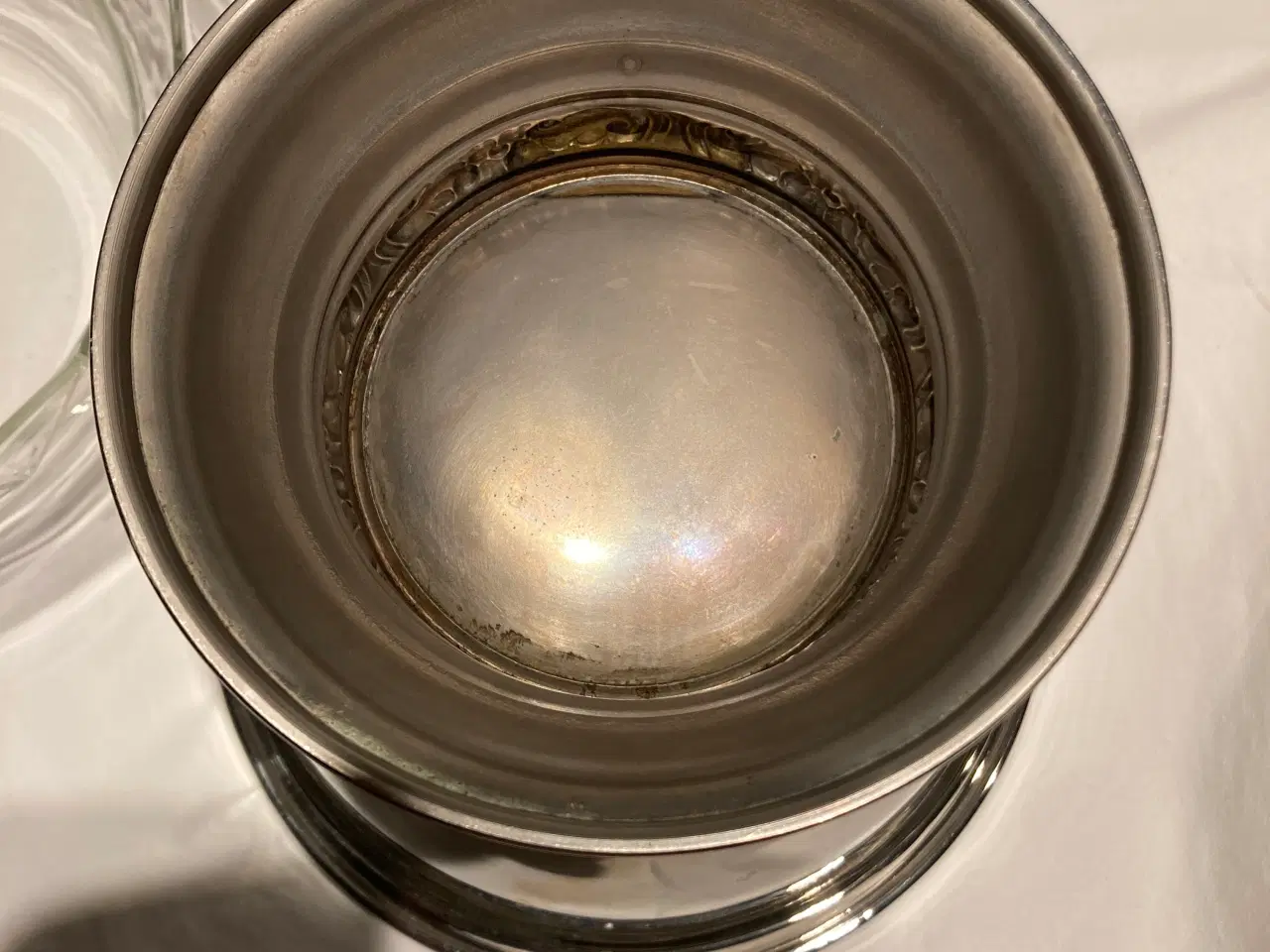 Billede 5 - Antik metalskål med glasindsats