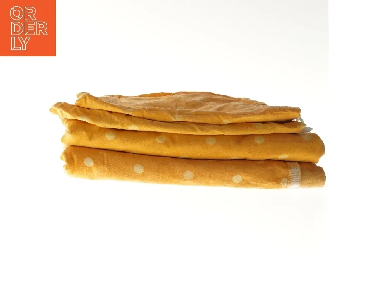 Billede 4 - To Gul/orange sengesæt med prikker og tern (str. 133x185 og 58x57 cm)