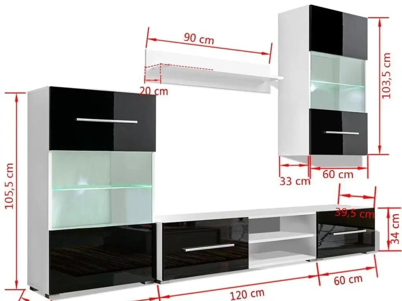 Billede 9 - TV-møbel i fem dele med LED-belysning sort