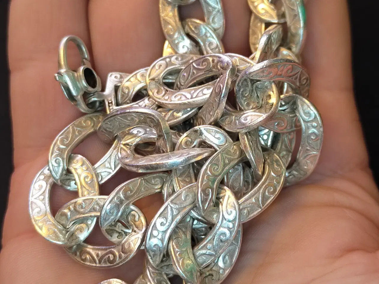 Billede 4 - Massiv Curb Link Halskæde, 925, Sølv, 152,9g