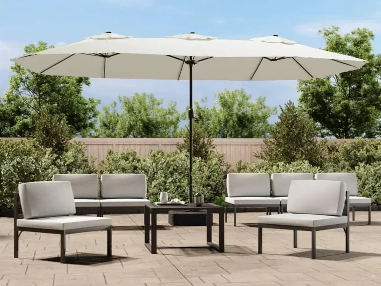 Billede 1 - Parasol m. dobbelt parasoldug 449x245 cm sandhvid