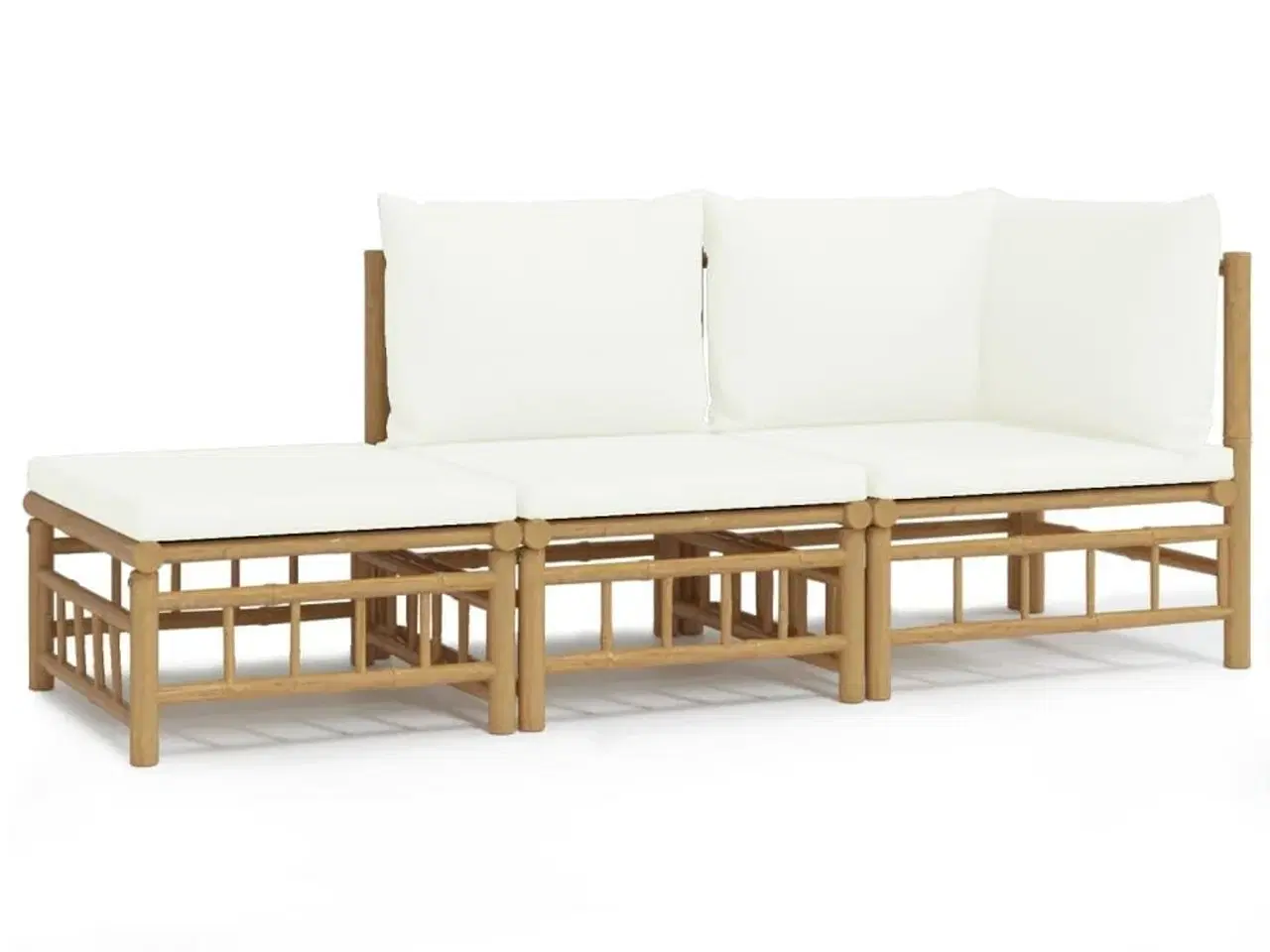 Billede 2 - Loungesæt til haven 3 dele med cremehvide hynder bambus
