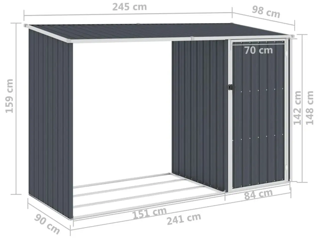 Billede 7 - Brændeskur 245x98x159 cm galvaniseret stål antracitgrå