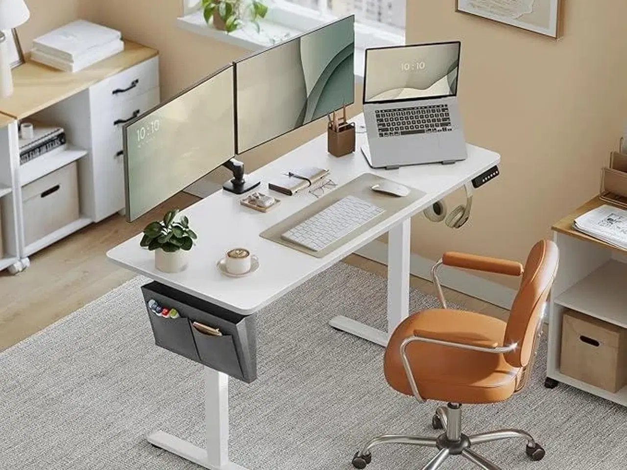 Billede 3 - Hæve-sænkebord elektrisk 60 × 140 cm, 72–120 cm, hukommelse, Cloud White