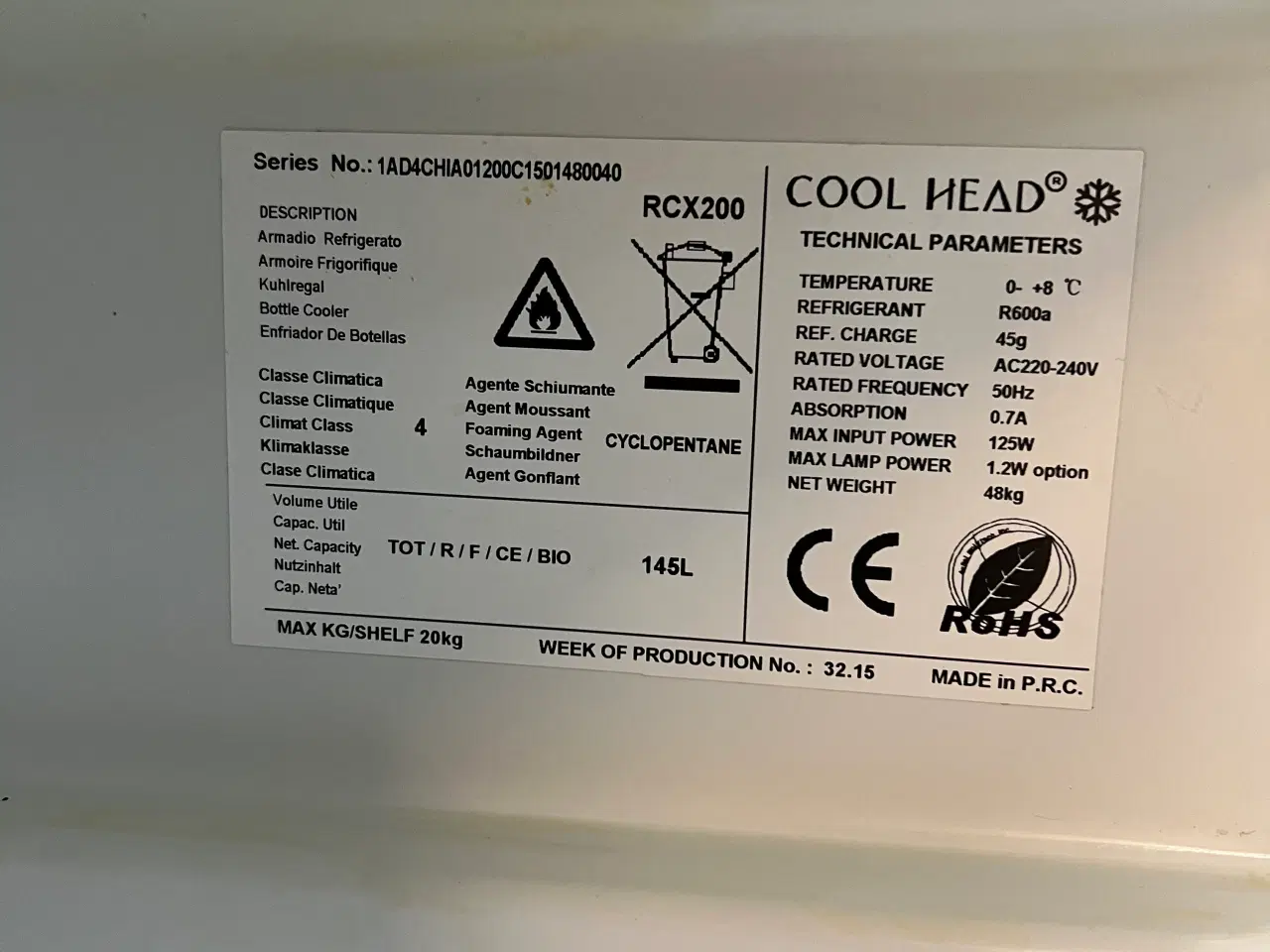 Billede 4 - AUKTION: Coolhead Industrikøleskab RCX 200