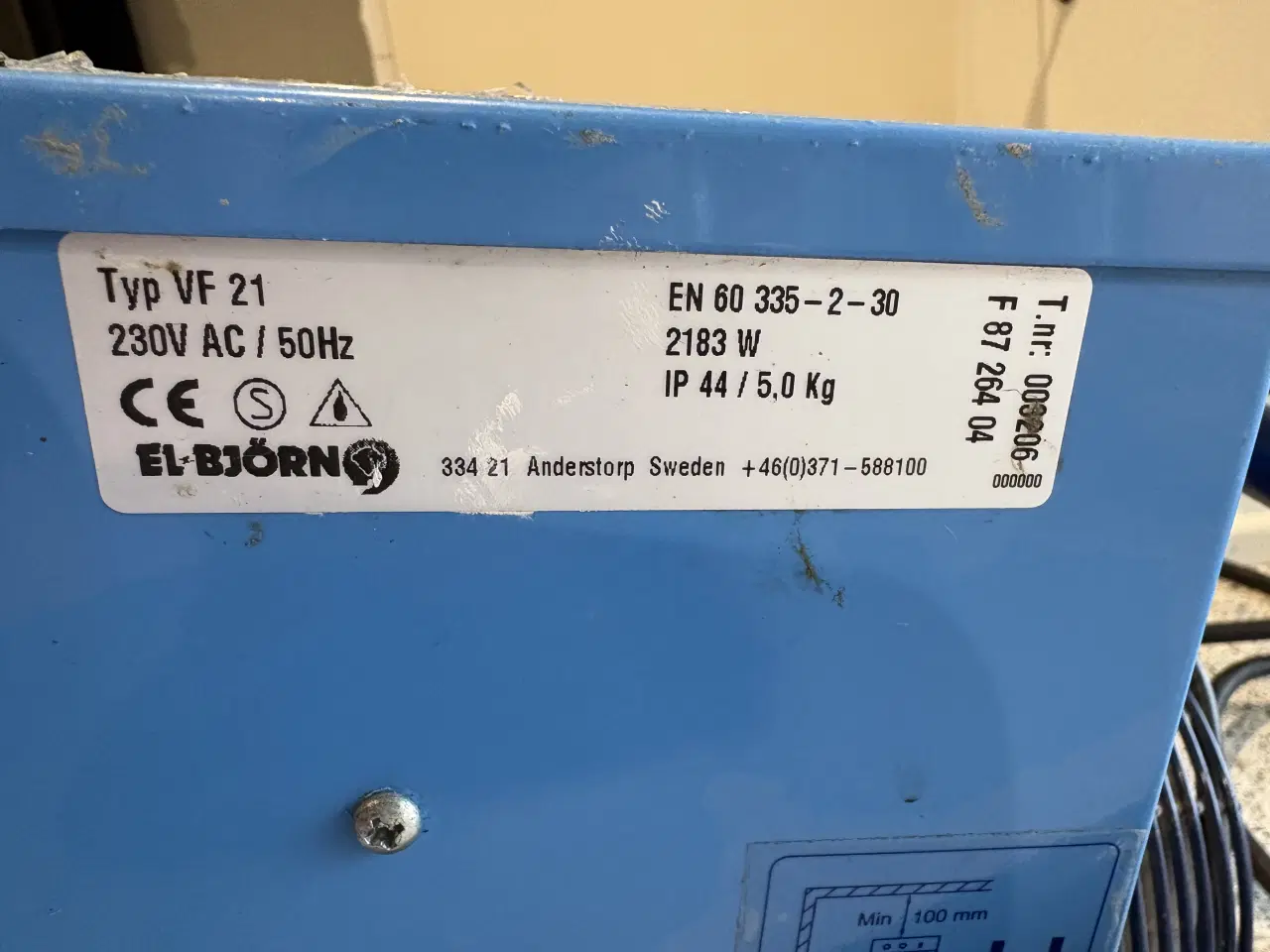 Billede 2 - El-Björn Varmluftsblæser 2 kW blå